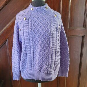 Talbots Womens Purple Cable Knit Sweater W/ Gold Button Accents Size L